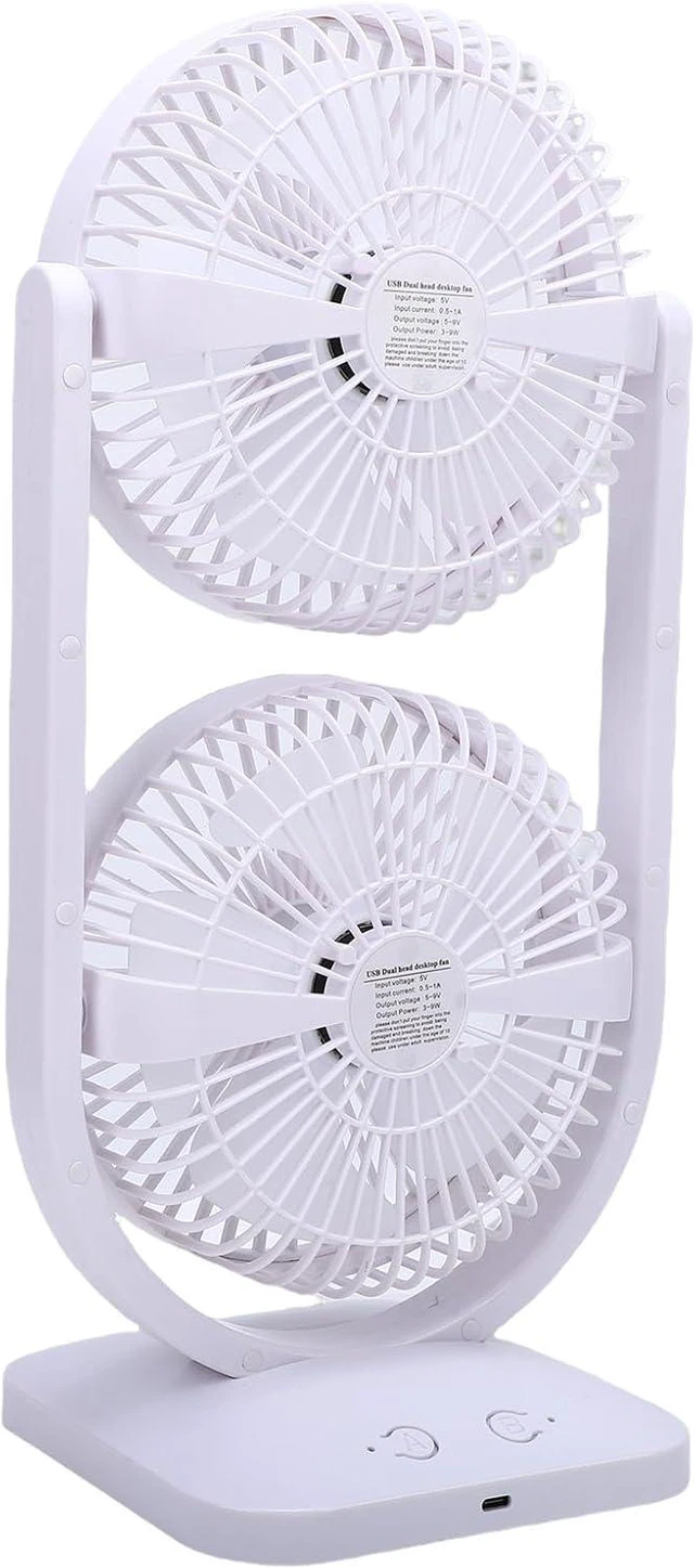 Alt view image 6 of 7 - Dual Head Desk Fan USB Rechargeable 3 Speed Portable Electric Floor Fan Home Office Dorm Travel White