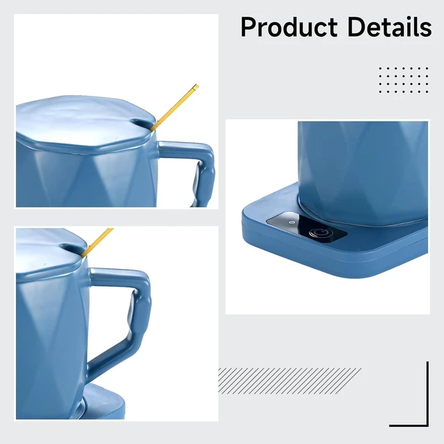 Alt view image 3 of 5 - Mug Warmer Set, Blue, with Heating Pad, Present Box, Key Button Operation, 55°C Temperature Control Ceramic Mug, US Plug