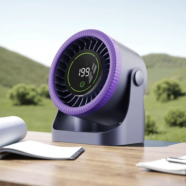 Alt view image 3 of 7 - Fast Charging Type C Desktop Fan with Digital Display and 7 Design for Enhances Cooling Type C Rechargeable Fan