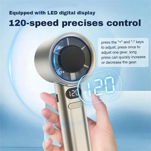 Alt view image 3 of 5 - Handheld Fan, Handheld Fan 120 Speed Portable Desktop Fans Instant Cooling with Ice Mode,for Outdoors/Travel/Camping(White)