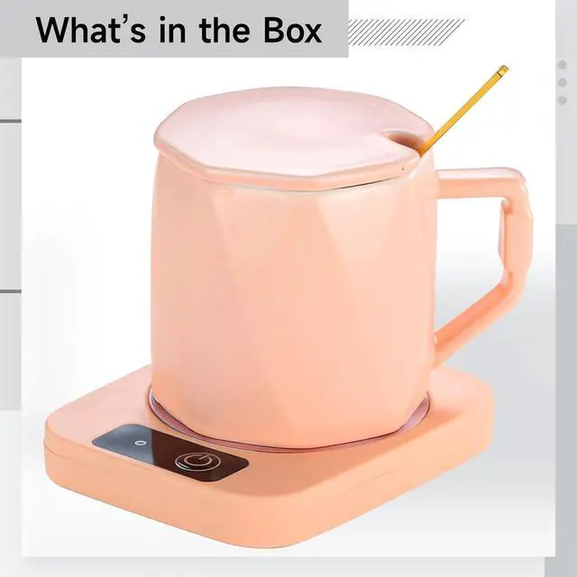Alt view image 3 of 5 - Mug Warmer Set, Pink Ceramic Mug with Heating Pad, 55°C Temp Control, Key Button Operation, Present Box, EU Plug