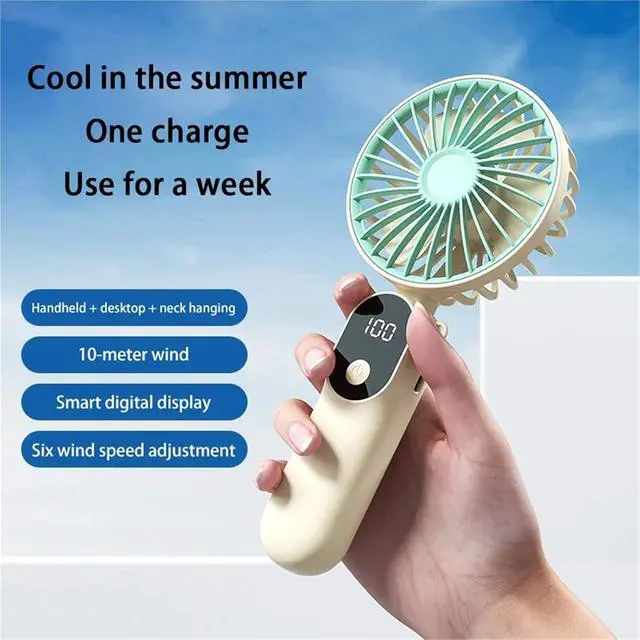 Alt view image 3 of 5 - Handheld Fan, Handheld Fan Digital Display Foldable 6 Speed Large Wind,for Outdoors/Travel/Camping(White)