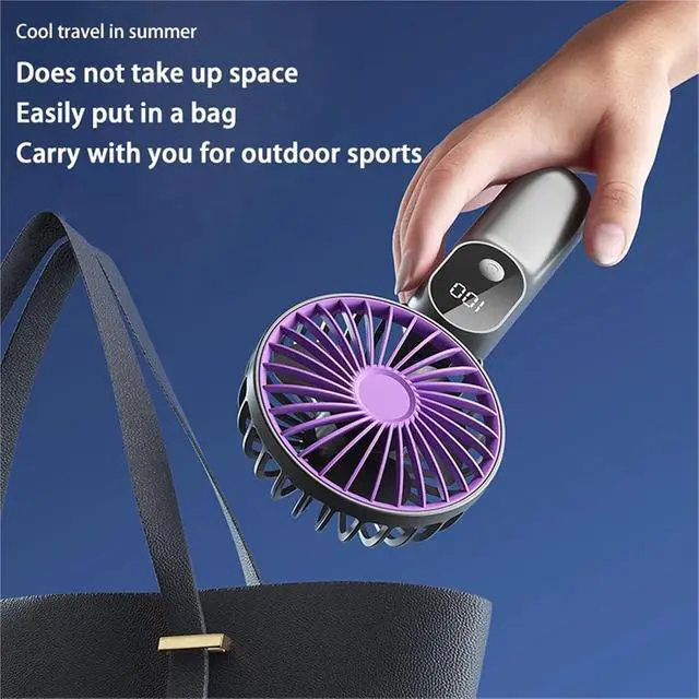 Alt view image 4 of 5 - Handheld Fan, Handheld Fan Digital Display Foldable 6 Speed Large Wind,for Outdoors/Travel/Camping(White)