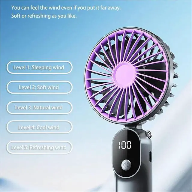 Alt view image 5 of 5 - Handheld Fan, Handheld Fan Digital Display Foldable 6 Speed Large Wind,for Outdoors/Travel/Camping(White)