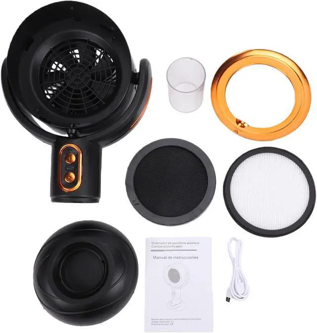 Alt view image 6 of 7 - Smoke Fan USB Rechargeable Quiet Angle Adjustable Detachable Desktop Smoke Purifier for Kitchen Cooking BBQ Black and Gold