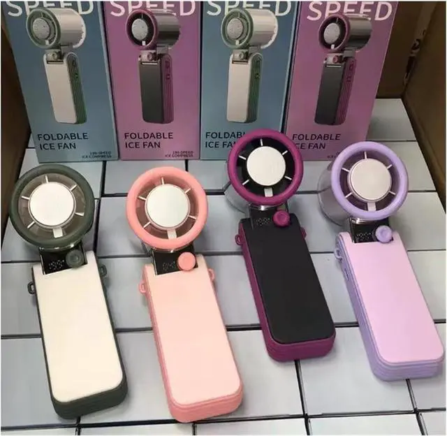 Alt view image 5 of 7 - Handheld Desk Fan 199 Speed Folding Ice Cooling USB Mini Fan 4 Colors(Greenish White)