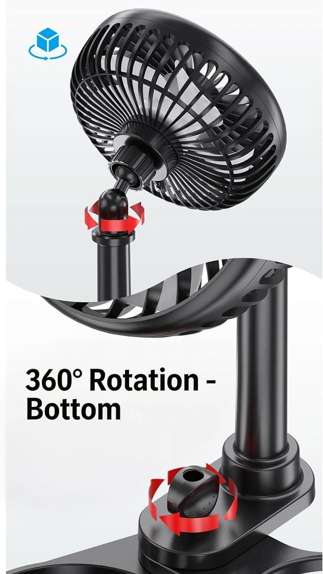 Alt view image 4 of 7 - Car Cup Holder USB Fan with 3 Speed Setting 360 Degree Rotation and Adjustable Base for SUV Truck