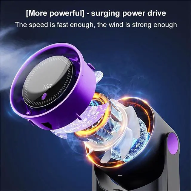 Alt view image 5 of 6 - Handheld Fan, 100 Level Portable Bladeless Fan USB Rechargeable High-Speed Circulating Electric Personal For Camping Hiking,for Outdoors/Travel/Camping(Gray)