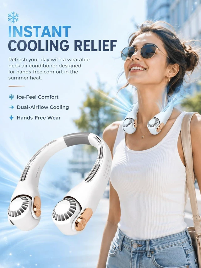Alt view image 2 of 7 - Neck Air Conditioner Fan, Portable Neck Around Fan Blow Cold Air Rechargeable, Long Battery Life Hands Free Wearable Wind Cooler, Personal Quiet Cooling Equipment Indoor Office