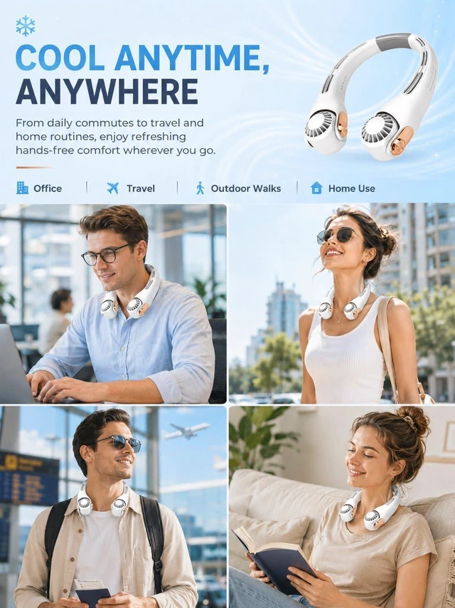 Alt view image 6 of 7 - Neck Air Conditioner Fan, Portable Neck Around Fan Blow Cold Air Rechargeable, Long Battery Life Hands Free Wearable Wind Cooler, Personal Quiet Cooling Equipment Indoor Office