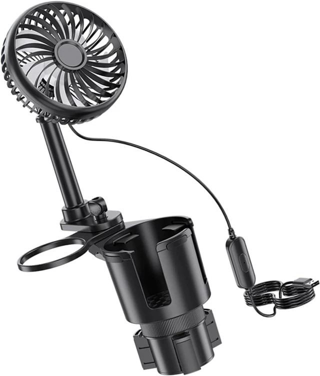 Main image of Car Cup Holder USB Fan with 3 Speed Setting 360 Degree Rotation and Adjustable Base for SUV Truck Car Cup Holder Fan