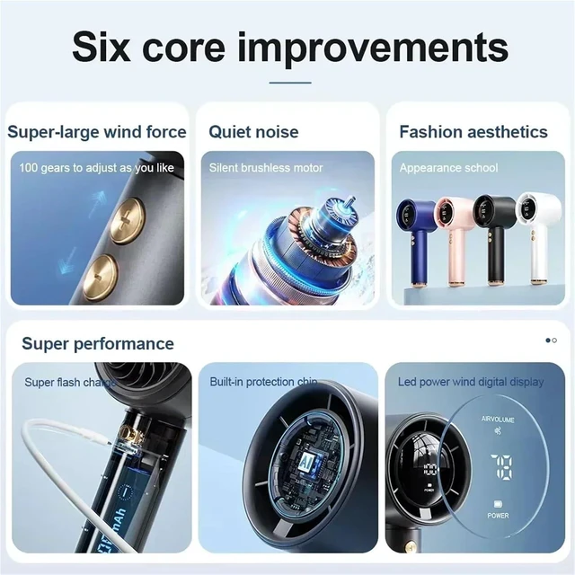 Alt view image 3 of 4 - Handheld Fan, Portable Turbo Cooling Fan Adjustable, High-Velocity Handheld Mini with,for Outdoors/Travel/Camping(Blue)