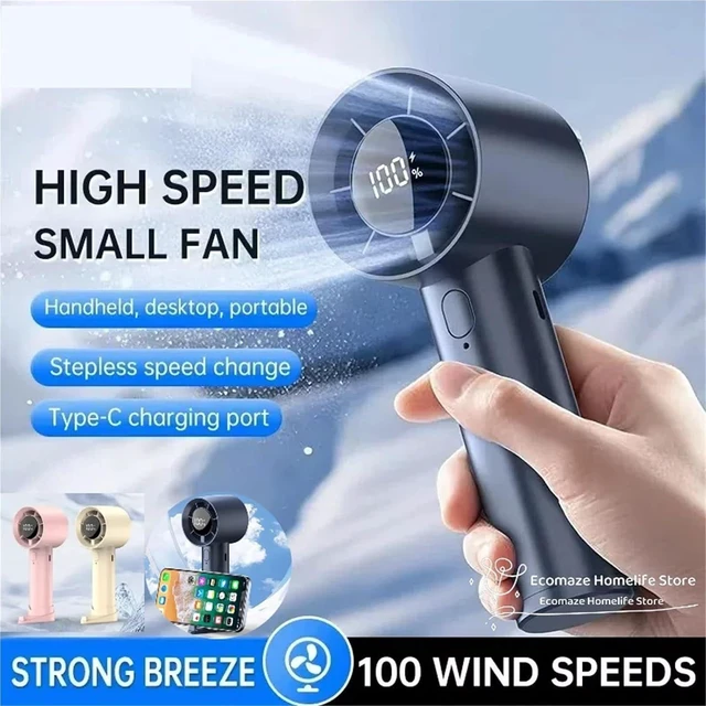 Alt view image 2 of 7 - Handheld Fan, Portable Ice Cooling Mini Handheld Fan 100 Speeds Powerful High-speed USB Rechargeable Cooler,for Outdoors/Travel/Camping(Pink)