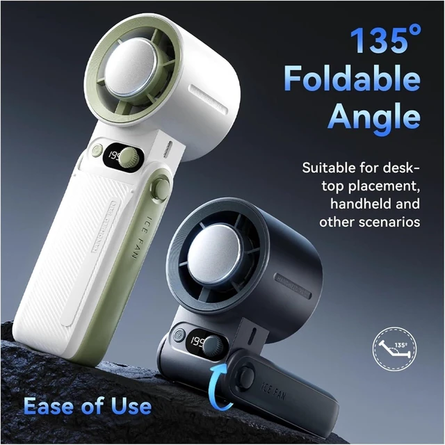 Alt view image 5 of 6 - Handheld Fan, Portable Handheld Fan 199 Wind Speed Adjustable LED Display Foldable,for Travel, Office(White)