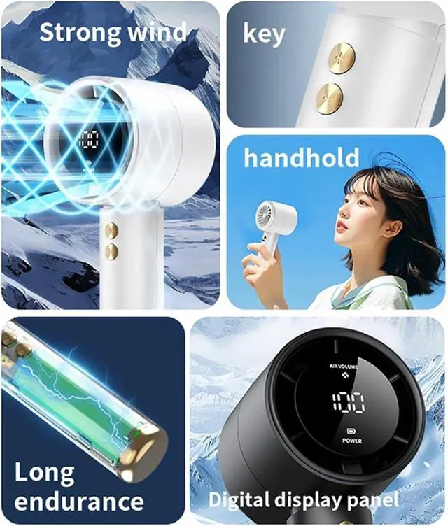 Alt view image 4 of 4 - Handheld Fan, 100 Speed High-speed Handheld Fan Usb Rechargeable Mini Portable,for Outdoors/Travel/Camping(Black)