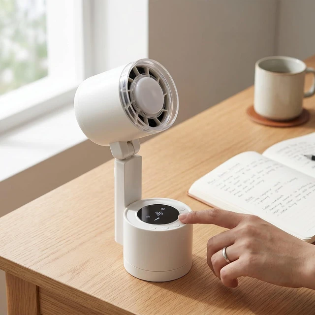 Alt view image 4 of 7 - USB Desk Fan Foldable Rechargeable 7200mAh LED Light, Desktop Fan, 100 Speed, for Bedroom Office Travel Camping