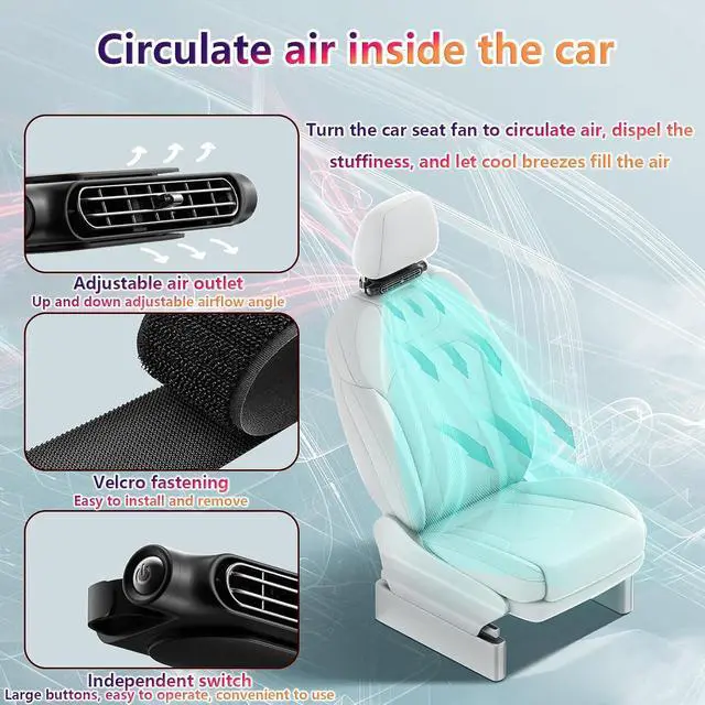 Alt view image 4 of 7 - Car Fan for Front and Back Seat,Ultra-Quiet Portable Car Fan for Backseat | Headrest Mount Cooling Fan with 3 Speeds,Portable Car Ac Fans Fits Headrest Posts Spaced 4.7 in