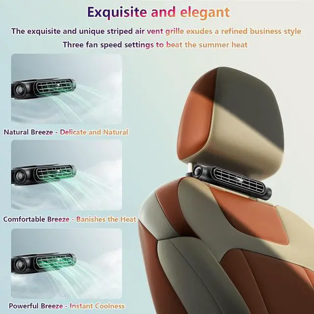 Alt view image 5 of 7 - Car Fan for Front and Back Seat,Ultra-Quiet Portable Car Fan for Backseat | Headrest Mount Cooling Fan with 3 Speeds,Portable Car Ac Fans Fits Headrest Posts Spaced 4.7 in