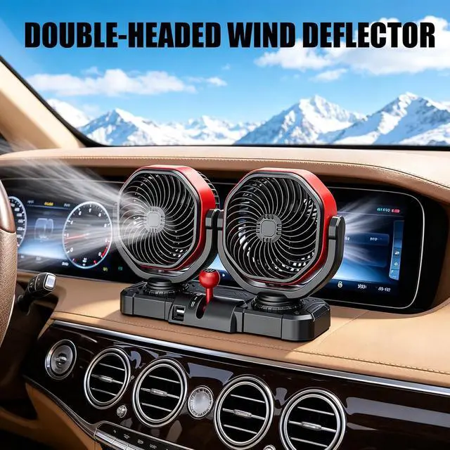 Alt view image 3 of 7 - Twin Head Car Fan 12V/24V Vibrating Vehicle Cooling Fan, Auto Power Plug, USB Output, Brushless Motor, Car Cabin Dashboard Cab Automatic Cooling Car Air Circulator for Truck and Work Car Truck Bed