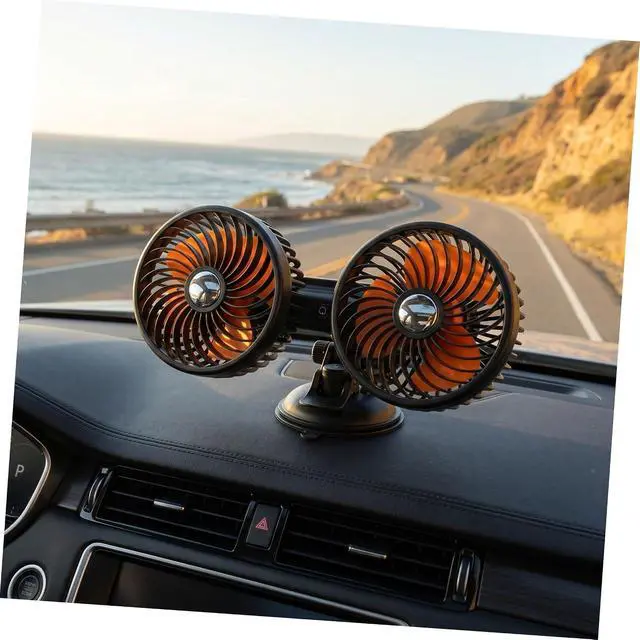 Alt view image 5 of 7 - Zerodeko Dual Head Rechargeable Car Fan with Suction Cup, 4000mah Battery, 3-speed Adjustable Silent
