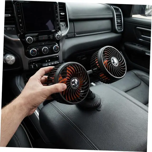 Alt view image 7 of 7 - Zerodeko Dual Head Rechargeable Car Fan with Suction Cup, 4000mah Battery, 3-speed Adjustable Silent