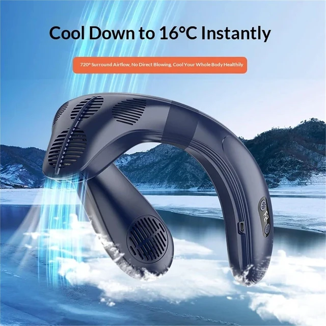 Alt view image 2 of 4 - Speed Hanging Fan, Neck Cooler Black Portable Semiconductor Cooling Bladeless Wearable