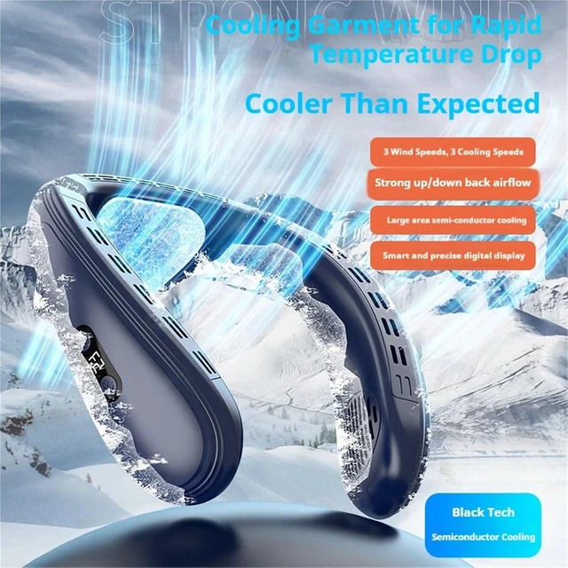 Alt view image 3 of 4 - Speed Hanging Fan, Neck Cooler Black Portable Semiconductor Cooling Bladeless Wearable