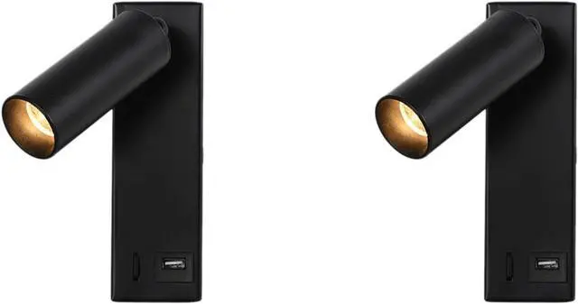 Main image of 2X 3W LED Wall Lamp Embedded and Rotatable Reading Light USB Focus Light for Bedroom Bedside Study 3000K Black