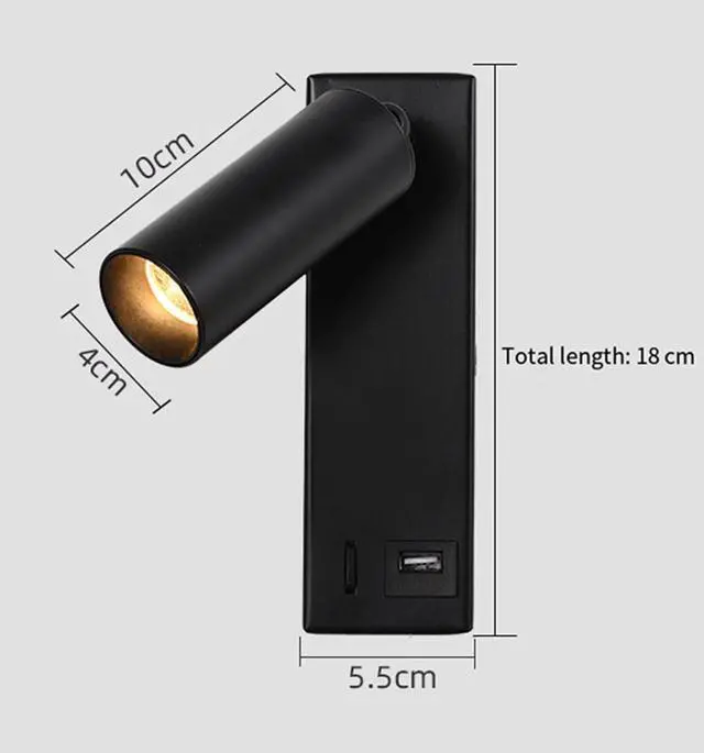 Alt view image 3 of 6 - 2X 3W LED Wall Lamp Embedded and Rotatable Reading Light USB Focus Light for Bedroom Bedside Study 3000K Black