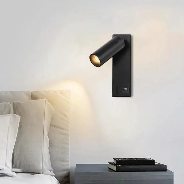 Alt view image 2 of 6 - 2X 3W LED Wall Lamp Embedded and Rotatable Reading Light USB Focus Light for Bedroom Bedside Study 3000K Black