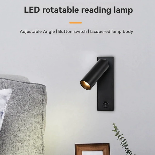 Alt view image 6 of 6 - 2X 3W LED Wall Lamp Embedded and Rotatable Reading Light USB Focus Light for Bedroom Bedside Study 3000K Black