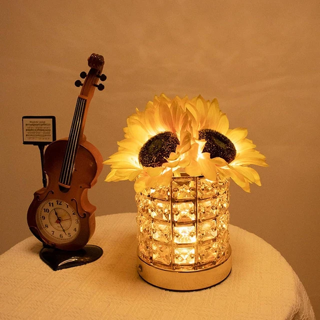 Alt view image 3 of 7 - Sunflowers Shaped Crystal USB Gift Lamp Touch Dimmer and Color Changing Option for Special Occasions or Decoration Adjustable Brightness