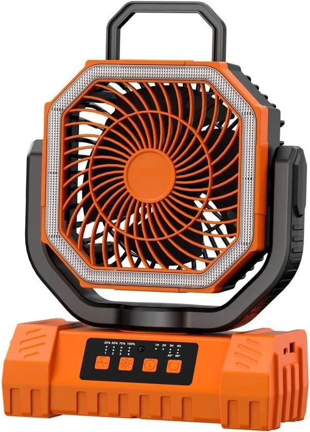 Main image of Portable Rechargeable Fan 20000mAh, Camping Fan with LED Light & Remote, 3 Speeds Timer Hanging Hook, for Travel Tent Outdoor Essentials