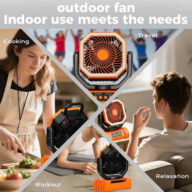 Alt view image 7 of 7 - Portable Rechargeable Fan 20000mAh, Camping Fan with LED Light & Remote, 3 Speeds Timer Hanging Hook, for Travel Tent Outdoor Essentials