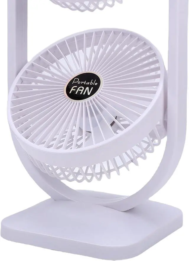 Alt view image 7 of 7 - Bewinner Dual Head Desk Fan Portable Rechargeable Electric Floor Fan for Home Office Travel White 3 Speed 3000mAh