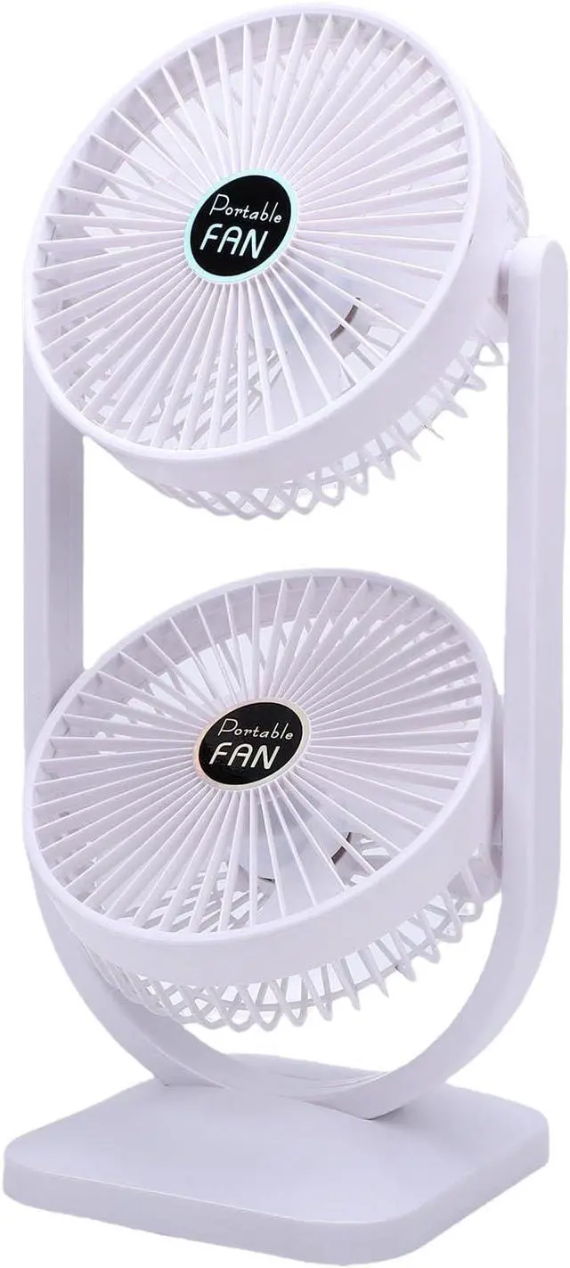 Alt view image 2 of 7 - Bewinner Dual Head Desk Fan Portable Rechargeable Electric Floor Fan for Home Office Travel White 3 Speed 3000mAh