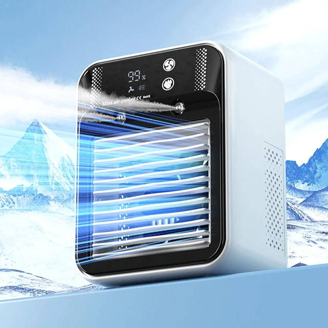 Alt view image 4 of 7 - Desktop Air Cooling Fan 2 Speed USB Rechargeable Quiet Misting Fan for Indoor Outdoor Evaporative Air Cooler