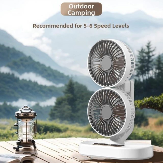 Alt view image 6 of 7 - Rechargeable USB Dual-Head Fan, Dual Head Cooling Fan, Desk Fan For Bedroom, Quiet Table Fan, 360° Rotation 6 Quiet Speeds, 9 Hour Timer, Dual-head Oscillating Desktop Fan