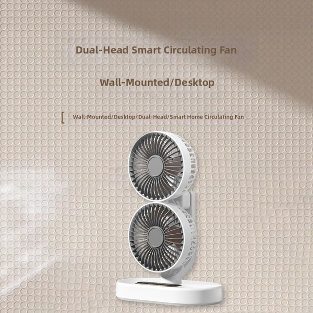 Alt view image 5 of 7 - Rechargeable USB Dual-Head Fan, Dual Head Cooling Fan, Desk Fan For Bedroom, Quiet Table Fan, 360° Rotation 6 Quiet Speeds, 9 Hour Timer, Dual-head Oscillating Desktop Fan