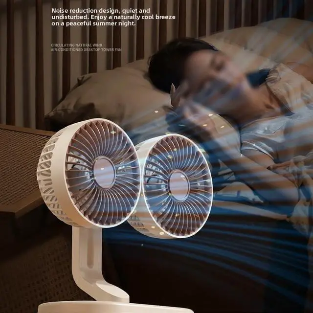 Alt view image 2 of 7 - Rechargeable USB Dual-Head Fan,Desk Fan For Bedroom, Quiet Table Fan, 360° Rotation 6 Quiet Settings And 9-hour Smart Timer For Tent Outdoor Travel Office RV