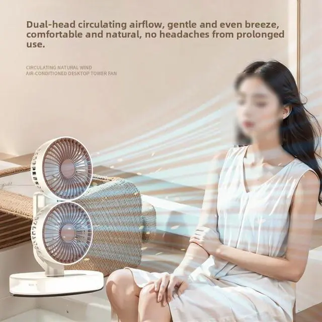 Alt view image 5 of 7 - Rechargeable USB Dual-Head Fan,Desk Fan For Bedroom, Quiet Table Fan, 360° Rotation 6 Quiet Settings And 9-hour Smart Timer For Tent Outdoor Travel Office RV