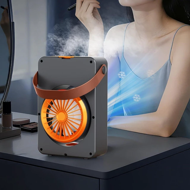 Alt view image 6 of 7 - Humidifying Fan Carrying Strap USB-Powered Desktop Fan Cord Convenience Climate Device, Off-white