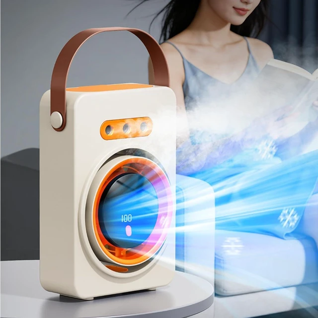 Alt view image 2 of 7 - Humidifying Fan Carrying Strap USB-Powered Desktop Fan Cord Convenience Climate Device, Off-white