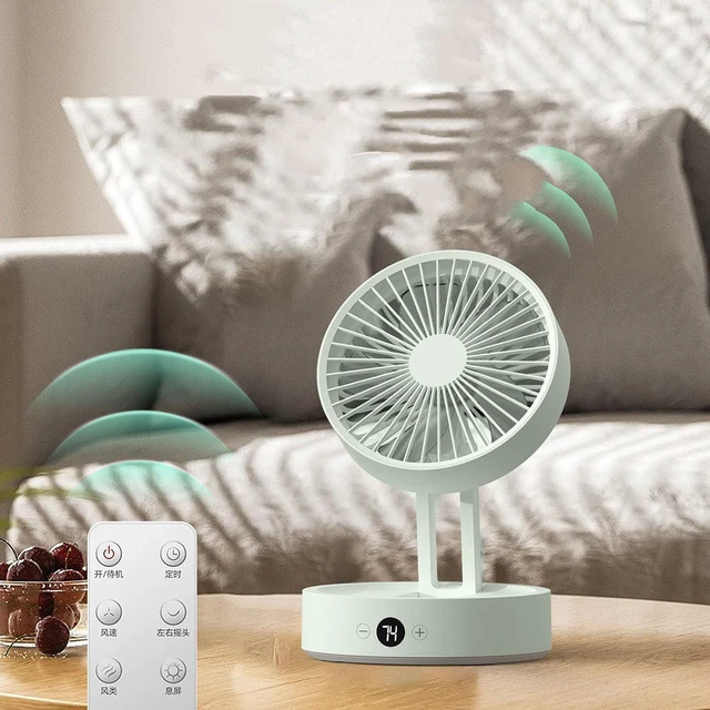 Alt view image 3 of 7 - Cryfokt Foldable Desk Fan Compact Portable USB Rechargeable Multifunctional With Remote Control for Home Office 4000mAh Battery (Green Gray)