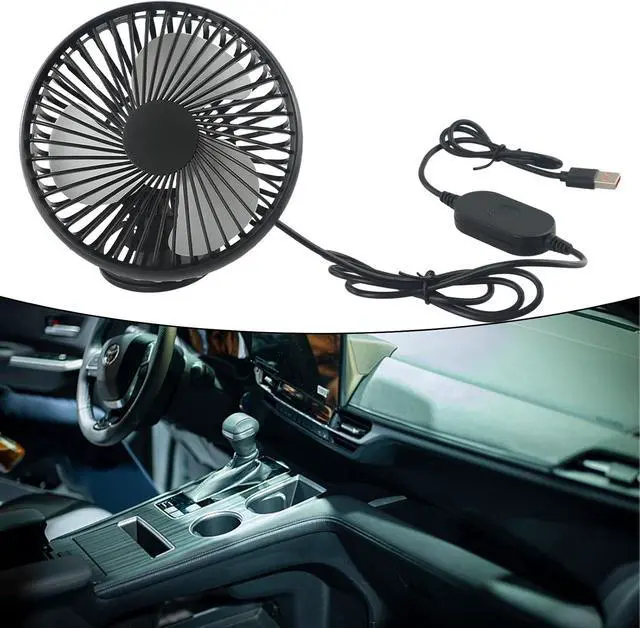 Alt view image 3 of 7 - USB Car Fan with Adjustable Airflow and Suction Cup, Compact Design for 12/24V Vehicles and Home Use (suction cup)