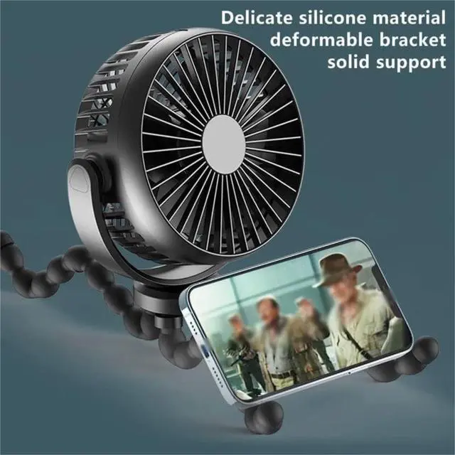 Alt view image 3 of 7 - fan, 3 Speed USB Rechargeable Desk Fan With Flexible Folding Tripod 360° Rotation(Black,2600mah)
