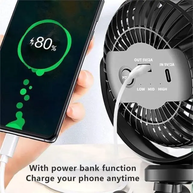 Alt view image 5 of 7 - fan, 3 Speed USB Rechargeable Desk Fan With Flexible Folding Tripod 360° Rotation(Black,2600mah)