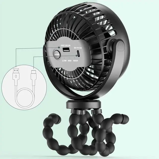 Alt view image 6 of 7 - fan, 3 Speed USB Rechargeable Desk Fan With Flexible Folding Tripod 360° Rotation(Black,2600mah)