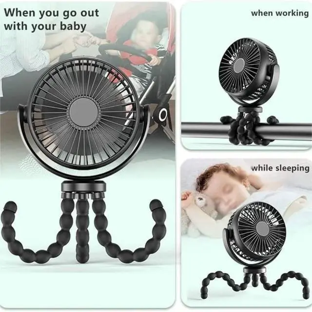 Alt view image 7 of 7 - fan, 3 Speed USB Rechargeable Desk Fan With Flexible Folding Tripod 360° Rotation(Black,2600mah)