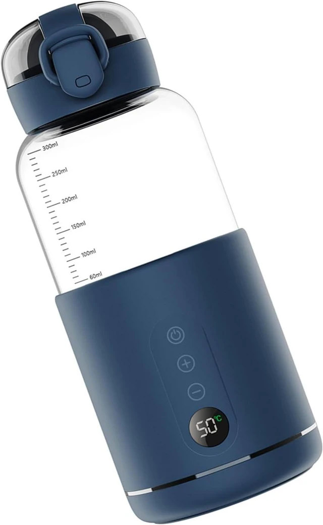 Alt view image 2 of 5 - Portable Baby Formula Water Warmer 300ml Safe Temperature Display for Outdoor Travel, FoodGraded Material, Wireless Fast Heating, Borosilicate Glass and Stainless Steel Construction (Blue)
